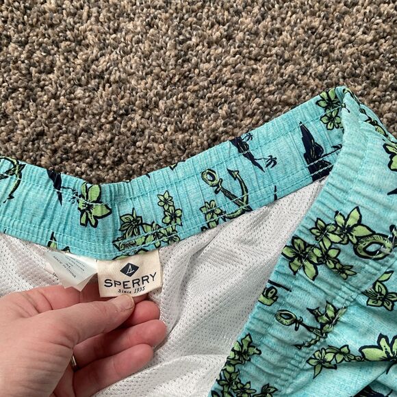 Sperry Men’s Pull On Blue/green Beach Themed Swim Trunks/board Shorts Size XL - Picture 5 of 8